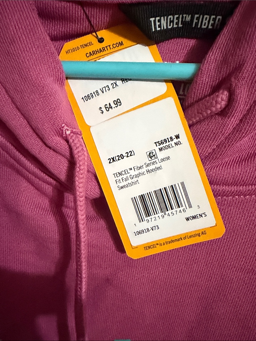 Carhartt Women's Magenta Pullover with Teal Logo - Picture 2 of 3